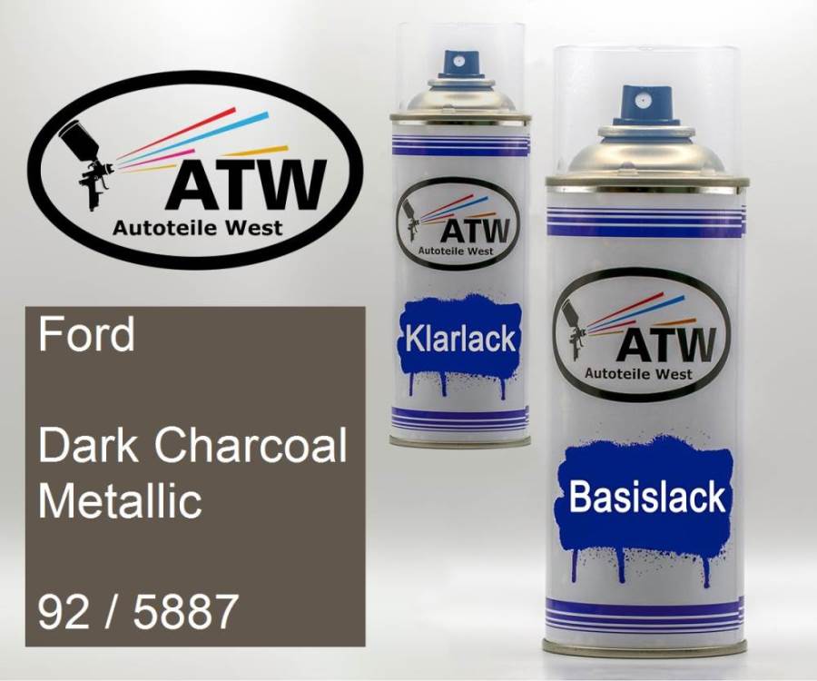 Ford, Dark Charcoal Metallic, 92 / 5887: 400ml Sprühdose + 400ml Klarlack - Set, von ATW Autoteile West.